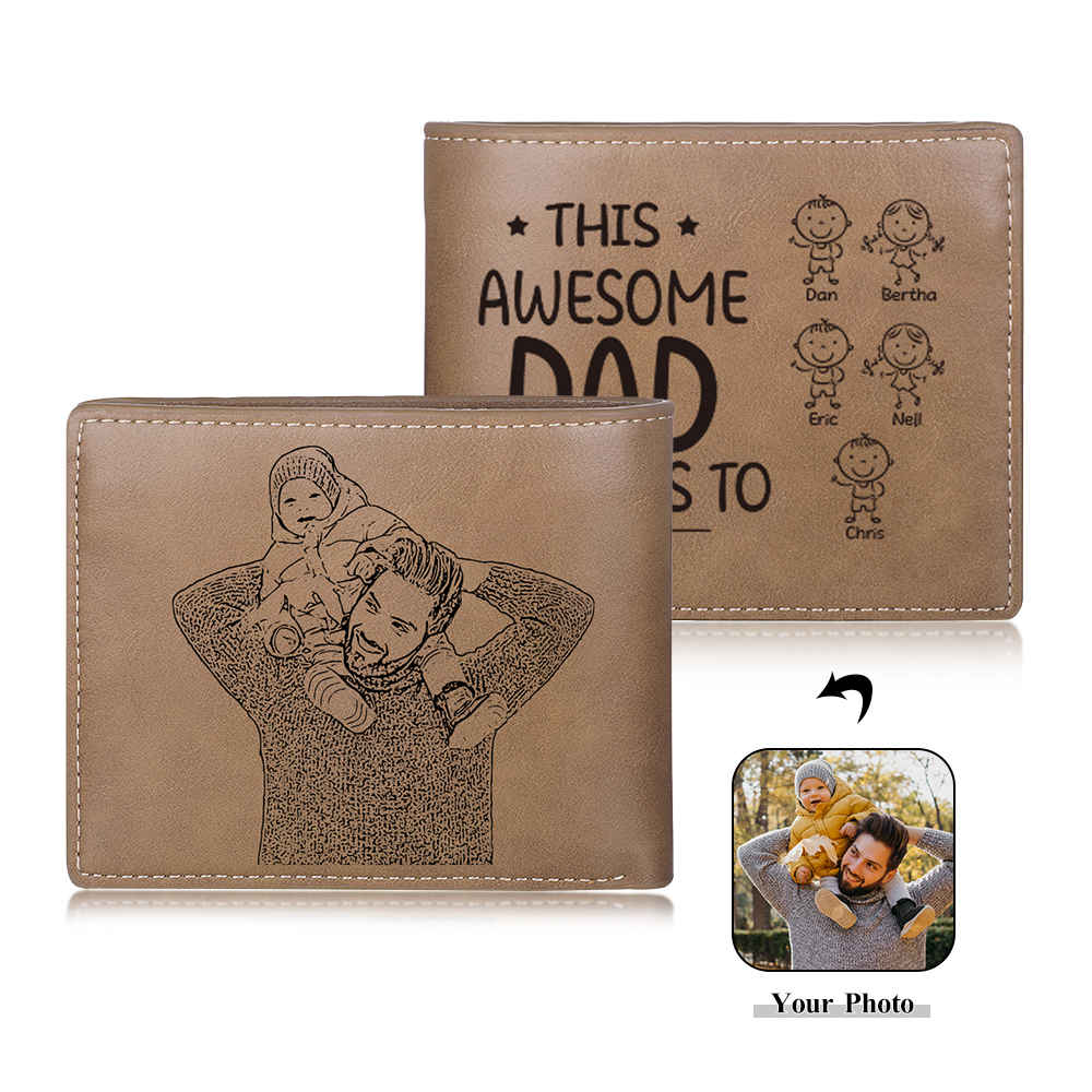 5 Names-Personalised Doll Customized Leather Men's Wallet Customized Name Folding Wallet With Gift Box for Dad