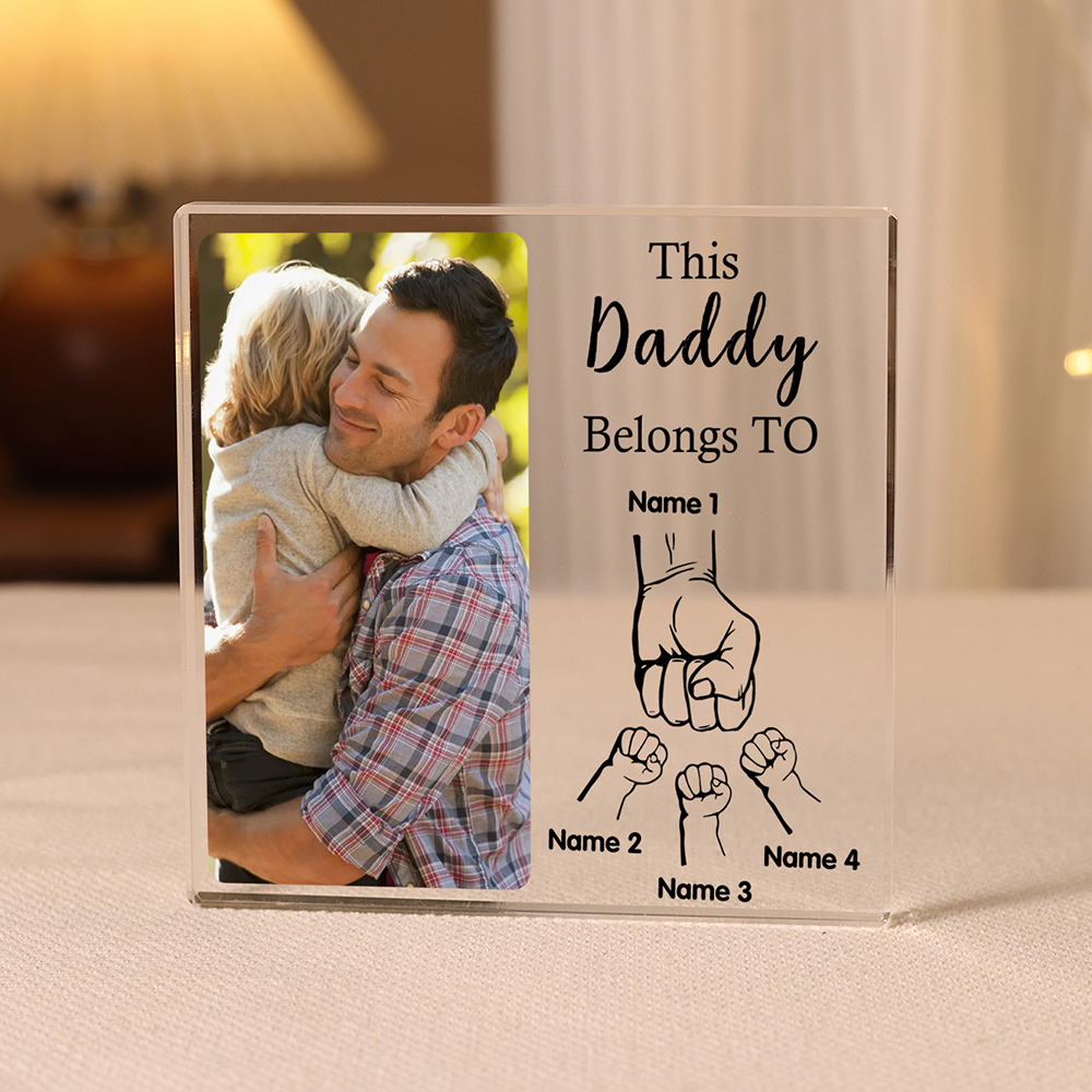 4 Names-Personalised Dad Photo Fist Acrylic Keepsake-Custom Text, Photo, and Names-Acrylic Plaque Home Decoration Gift for Dad/Grandad