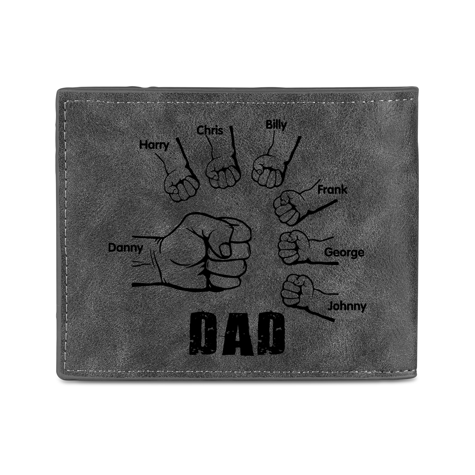 7 Names - Personalised Fist Bump Photo Custom Leather Men's  Wallet as a Father's Day Gift for Dad
