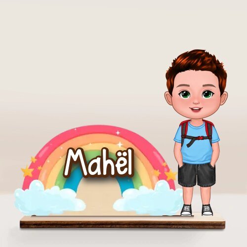 Personalised Standing Wooden Plaque – Custom Name & Character Rainbow Back to school gift for Kid | Jessemade