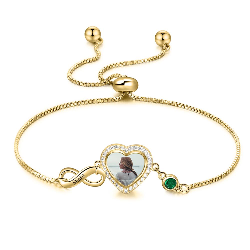 Personalised Heart Photo Bracelet With Birthstones Custom Photo Bracelet Gifts For Her