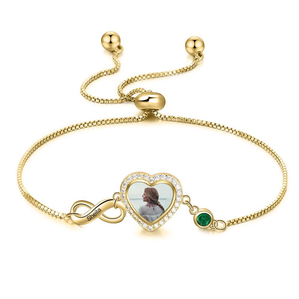 Personalised Heart Photo Bracelet With Birthstones Custom Photo Bracelet Gifts For Her
