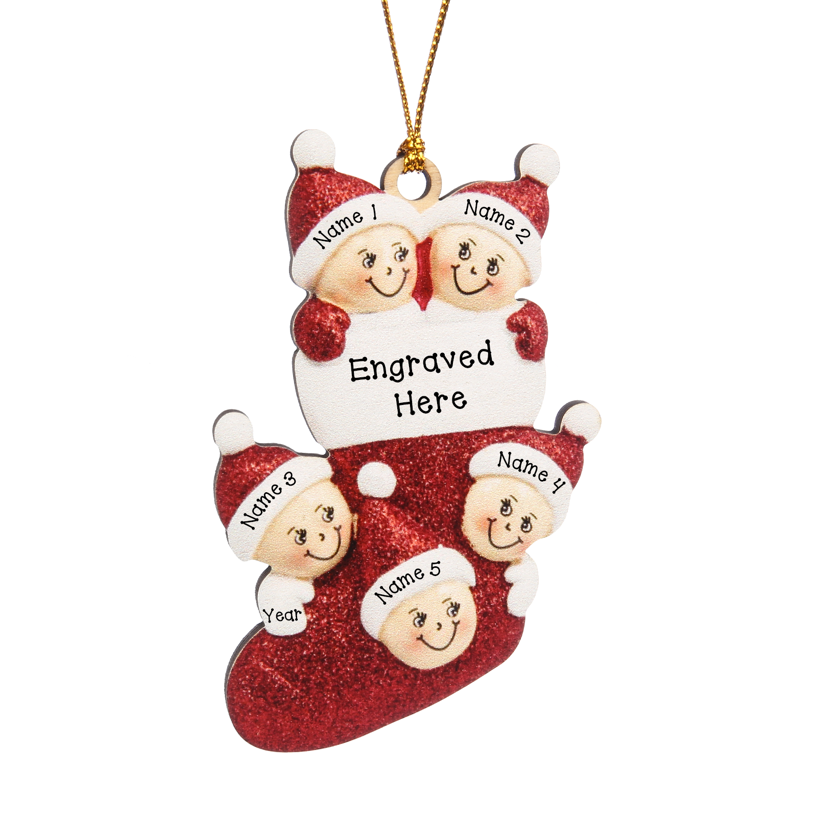 5 Names-Personalised Family Wooden Christmas Xmas Tree Decoration Ornament-Custom 5 Names And Text Hanging Ornament Gifts For Family