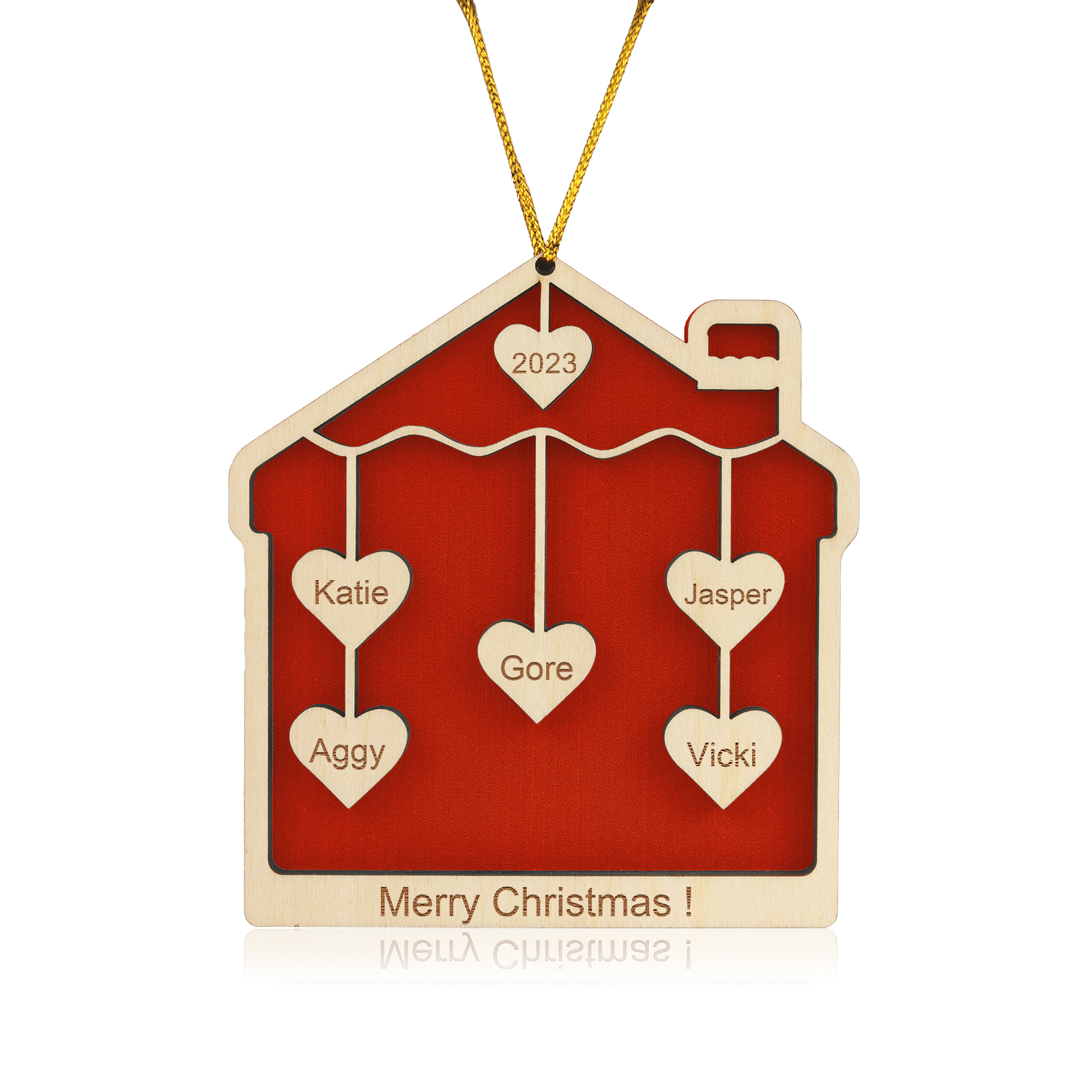 5 Names-Personalised Family Wooden Christmas Xmas Tree Decoration Ornament-Custom 5 Names And Year Hanging Ornament Gifts For Family