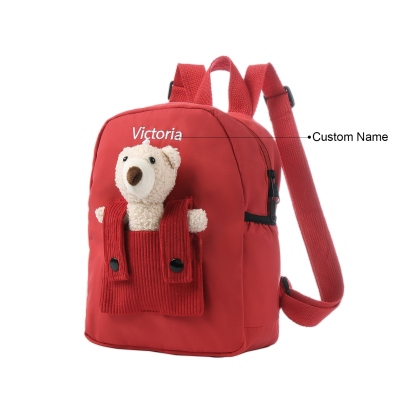 Personalised Bear School Bag Custom Name Canvas Backpack Back To School Gift for Kids