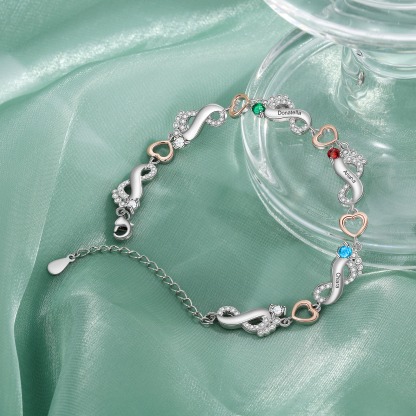 Personalised Baby Feet Bracelet Custom 3 Birthstones Set With Rose Gift Box Heart Bracelet Gifts For Women