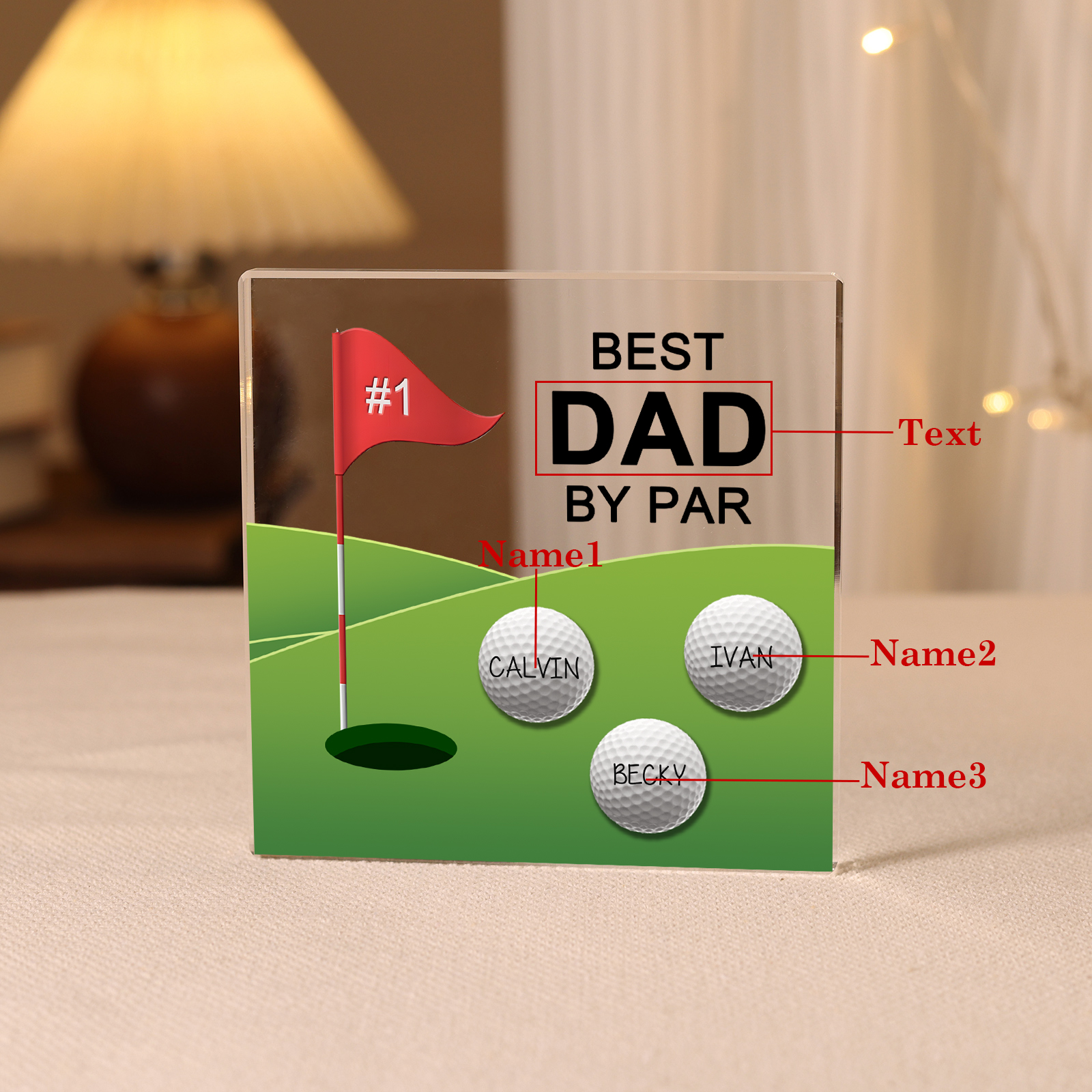 3 Names - Personalised Name and Text Acrylic Decor - Best Dad By Par - Father's Day Gift for Dad