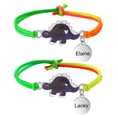 2 PCS Personalised Custom Name Dinosaur Elastic Rope Bracelet Back To School Season Children's Gift