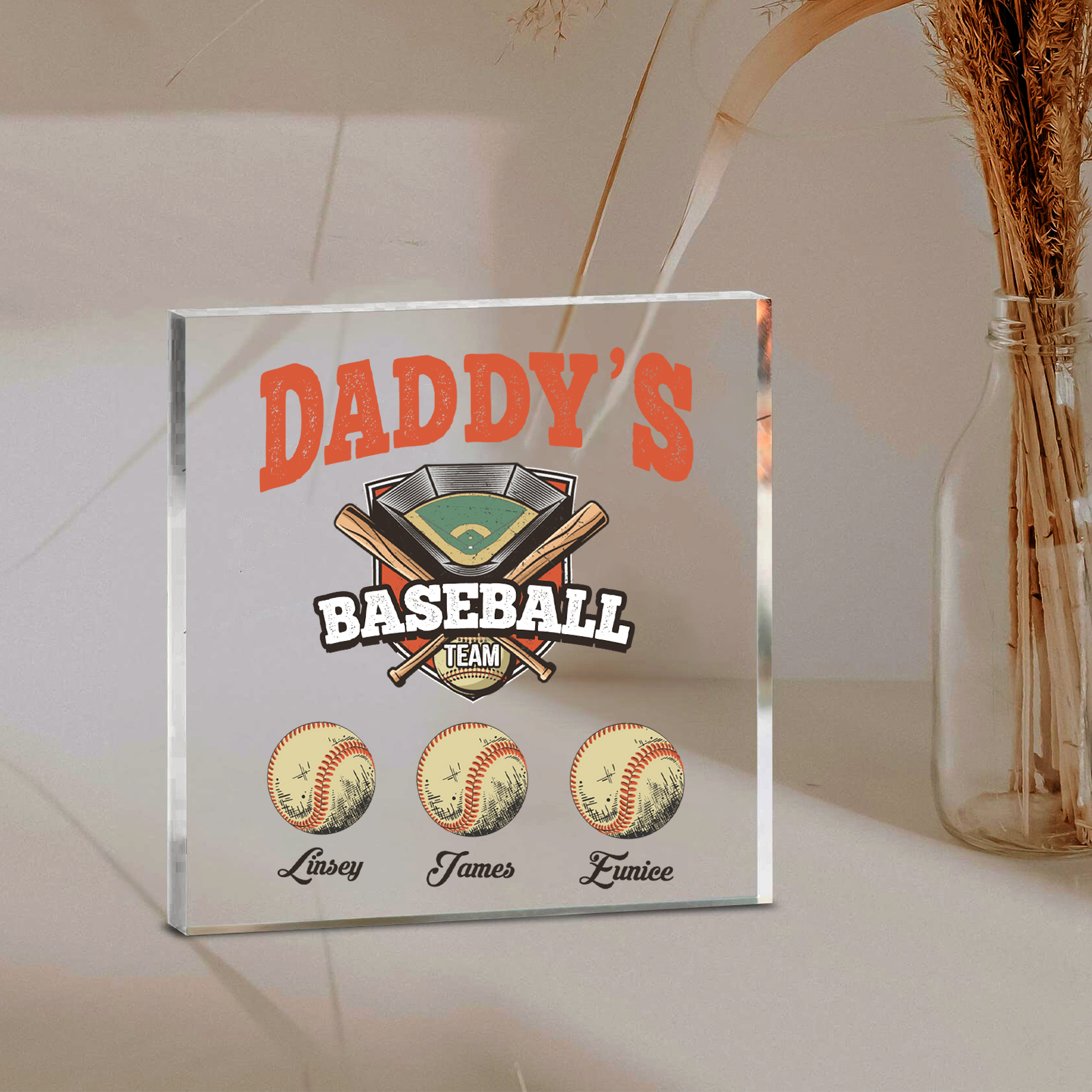 3 Names - Personalised Baseball Acrylic Keepsake Customized Name Acrylic Plaque Decoration Father's Day Gift for Dad