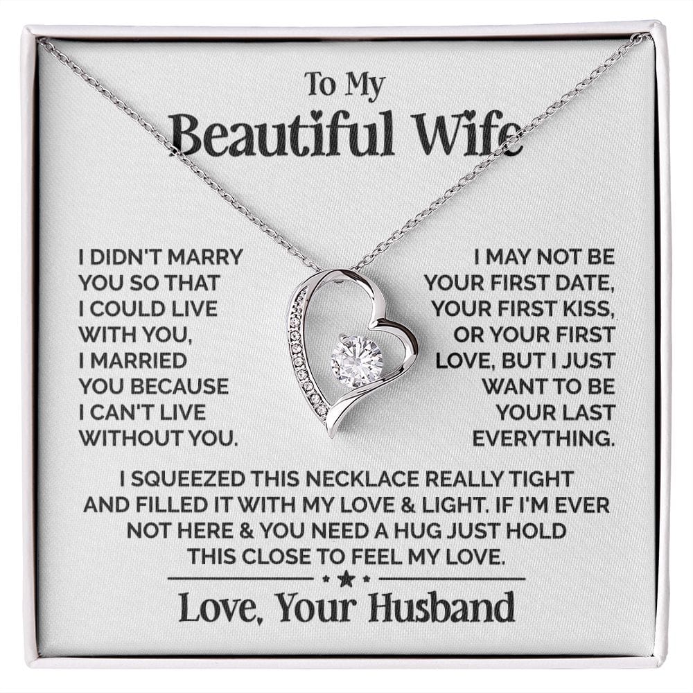 Heart Necklace with "To My Beautiful Wife" Message - Available in Standard and Luxury Box Options, Valentine’s Day Gifts for Wife | Jessemade