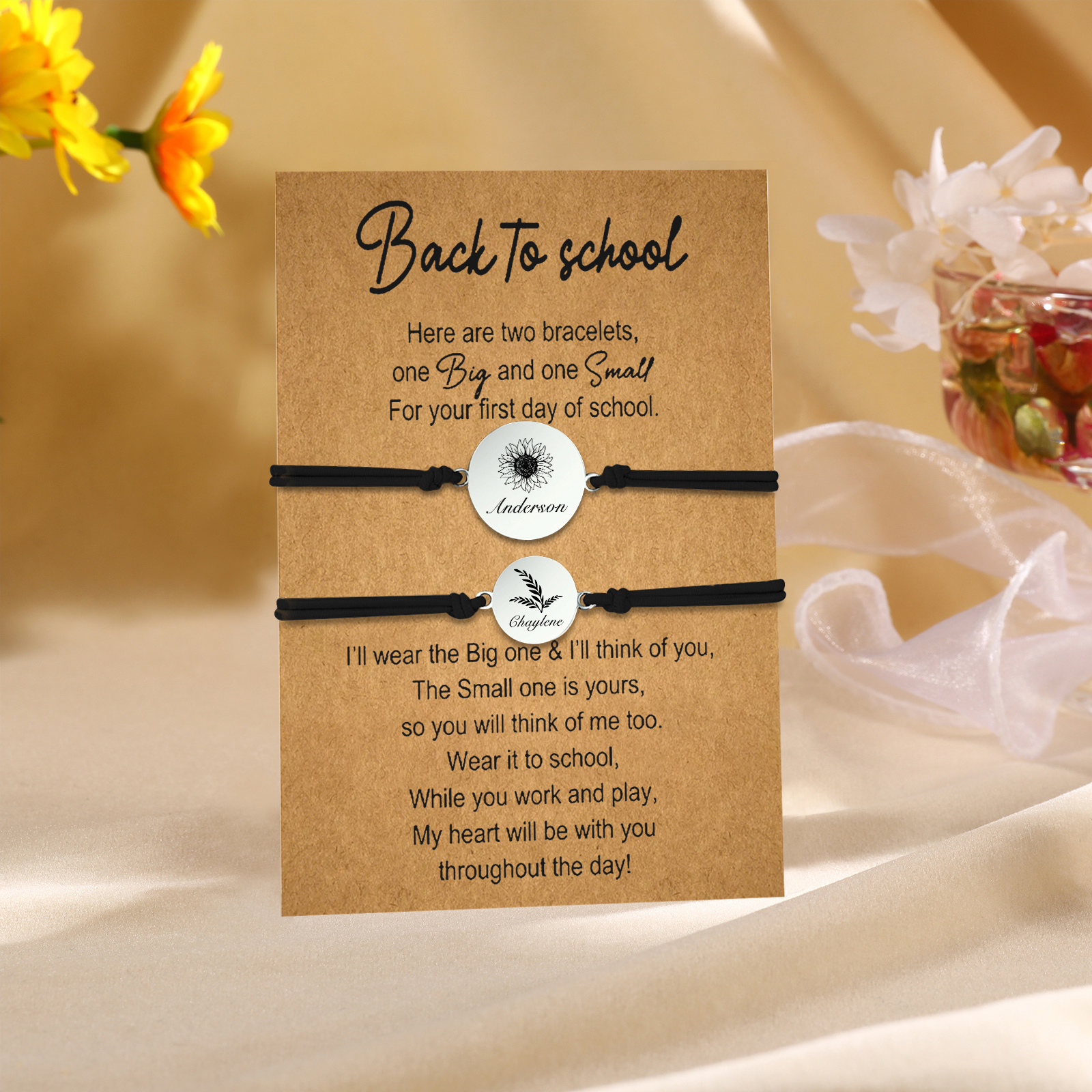 2 PCS Customized 2 Names Dandelion Pattern Elastic Stainless Steel Bracelet, A Back-To-School Gift For Daughter