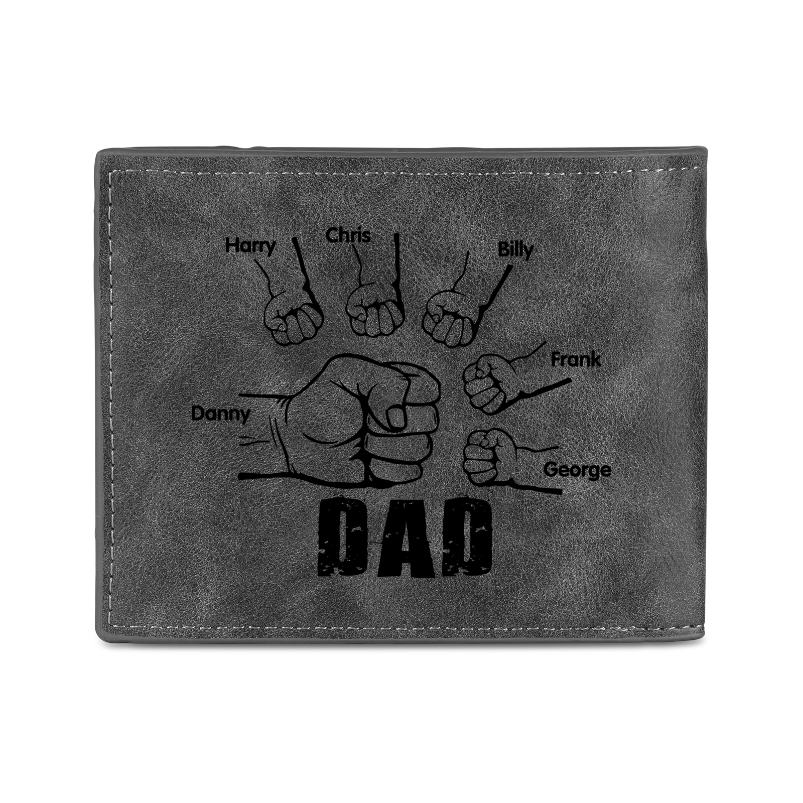6 Names - Personalised Fist Bump Photo Custom Leather Men's  Wallet as a Father's Day Gift for Dad