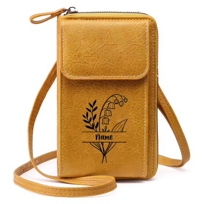 Custom Purse-Personalised Women's Leather Wallet Custom Birthflower & Name Mobile Phone Wallet Zipper Crossbody Bag