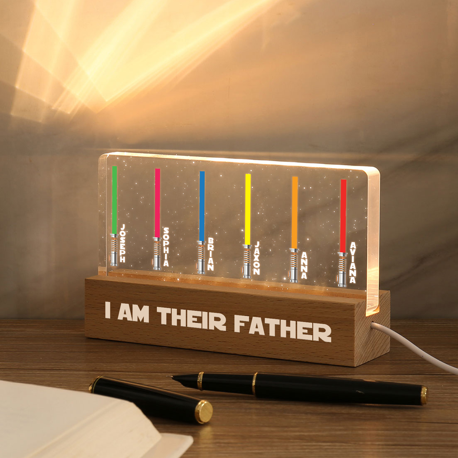Personalised Star Wars Logo Father's Day Gift - I'm Their Dad - Table Lamp with 6 Names