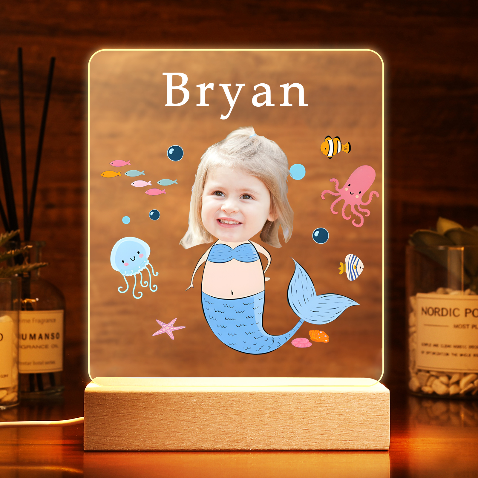 Personalised Photo & Name Acrylic Exquisite Pattern Night Light, A Gift For Children