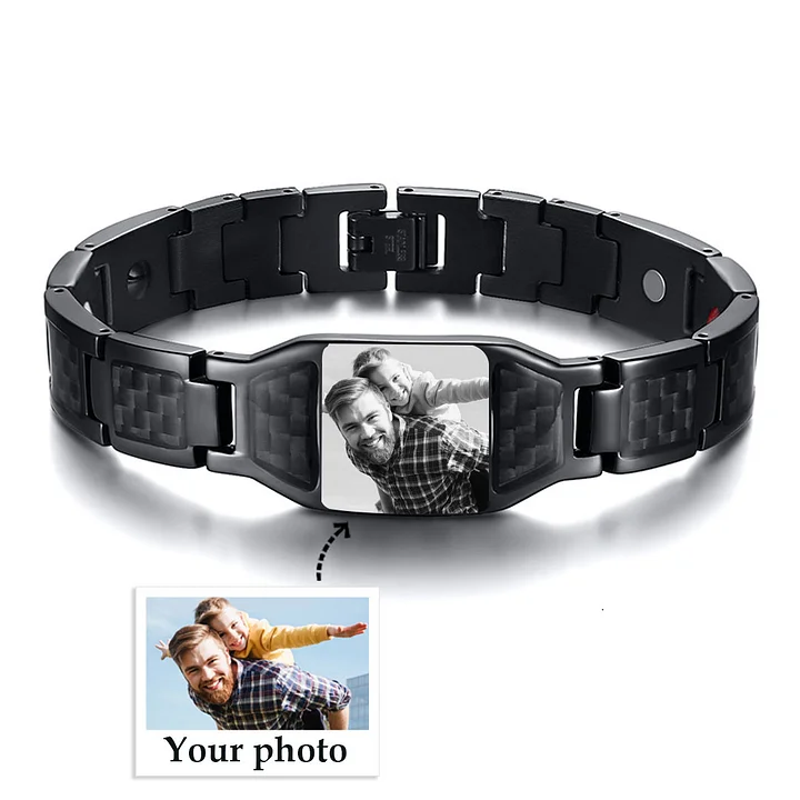Personalised 2 Photos & 1 Name &1 Letter Gift Set Custom Wallet & Bracelet & Pen Gift Box Set Father’s Day Gifts