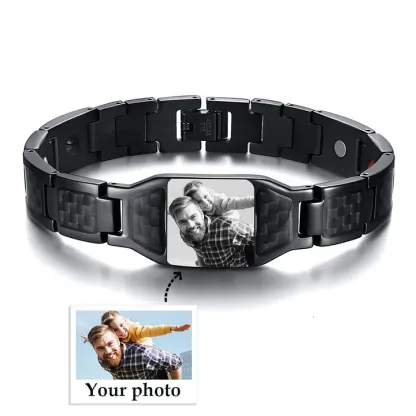 Personalised 2 Photos & 1 Name &1 Letter Gift Set Custom Wallet & Bracelet & Pen Gift Box Set Father’s Day Gifts