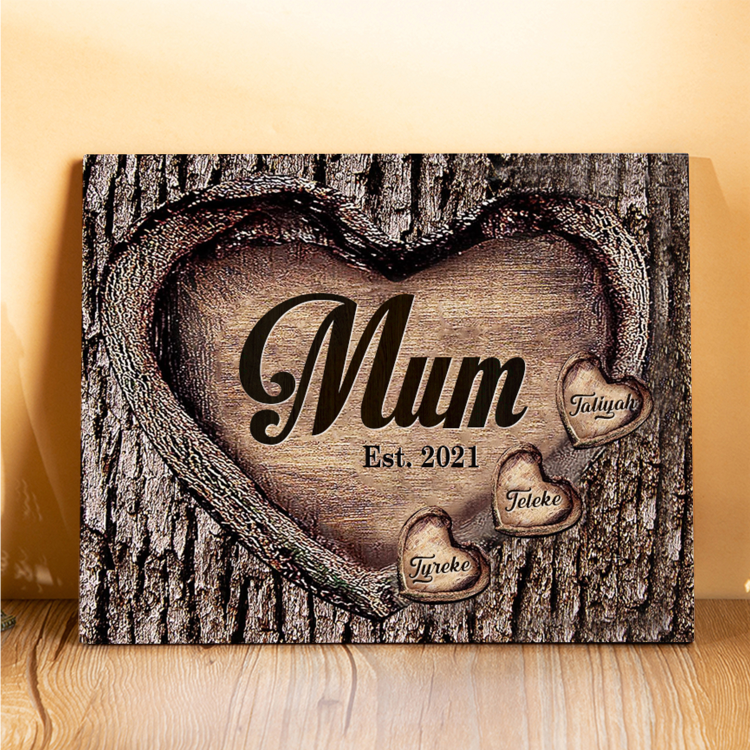 3 Names-Personalised Mum Wooden Ornament Custom Names Home Decoration  - Mother's Day Gift For Mum