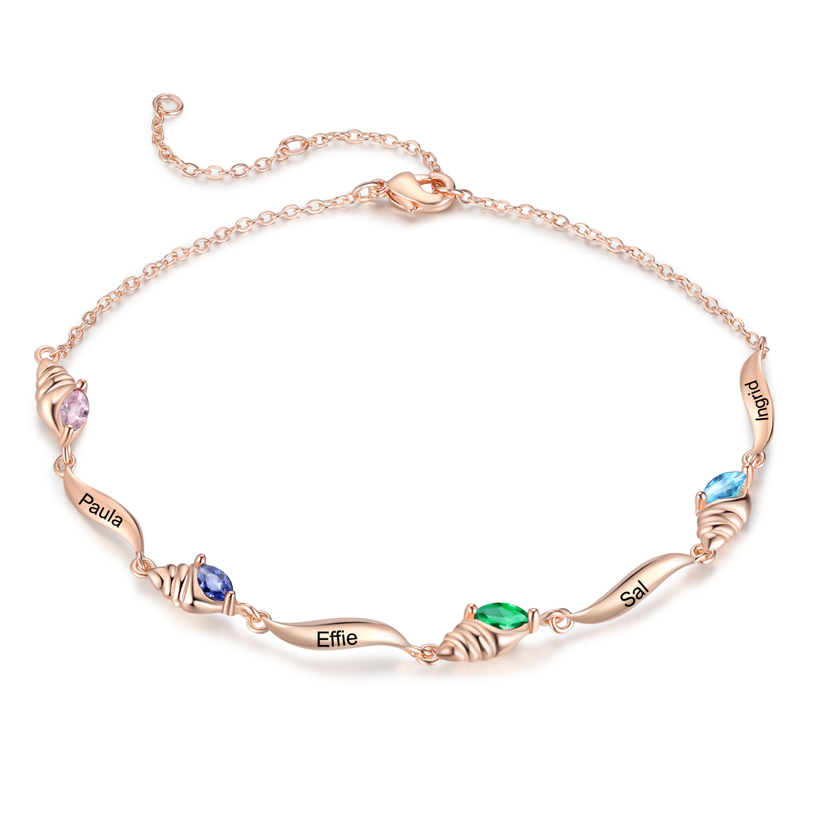 Names-Personalised Conch Bracelet With Birthstones Custom