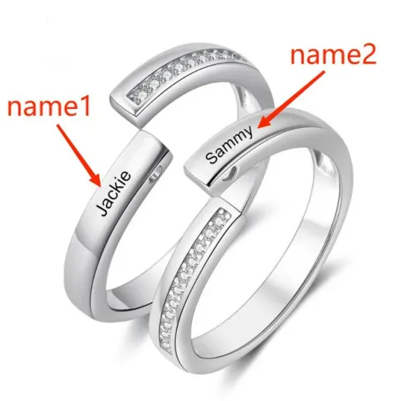 Personalised Couple Rings - Customized 2 Names, Elegant Open Design Valentine’s Day Gift for Him/Her | Jessemade