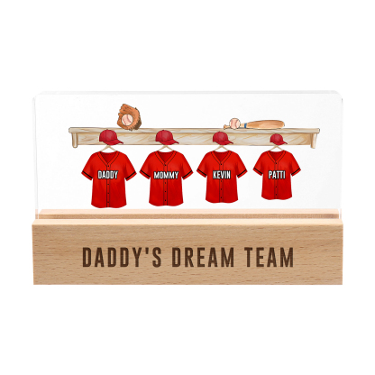 4 Names - Personalised Baseball Jersey Desk Lamp - Dad's Dream Team - Father's Day Gift for Dad
