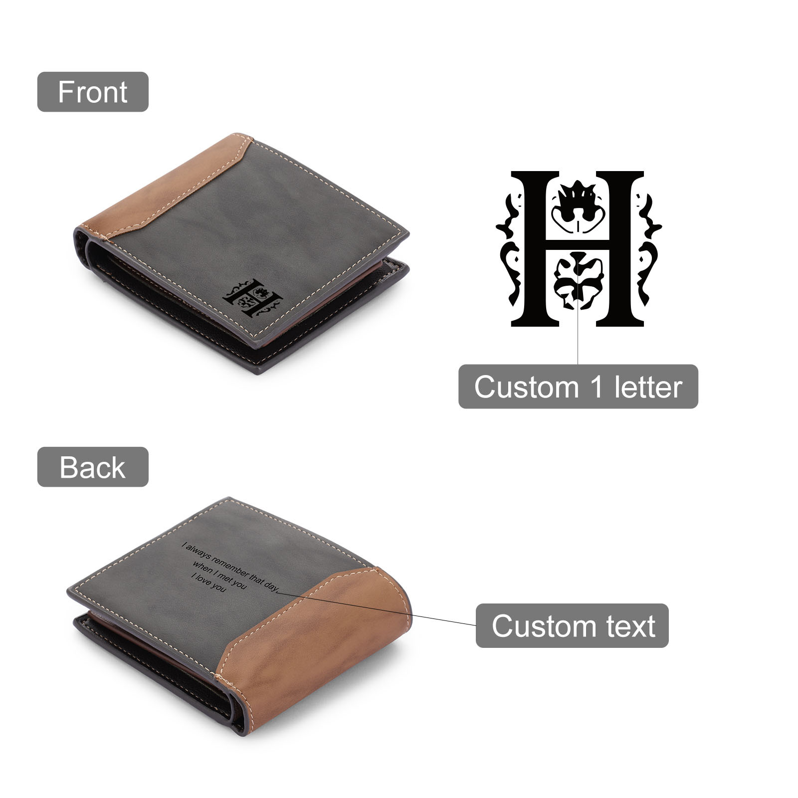 Personalised Leather Wallet Engraved Letter Short Wallet Custom Folding Wallet Gifts For Men