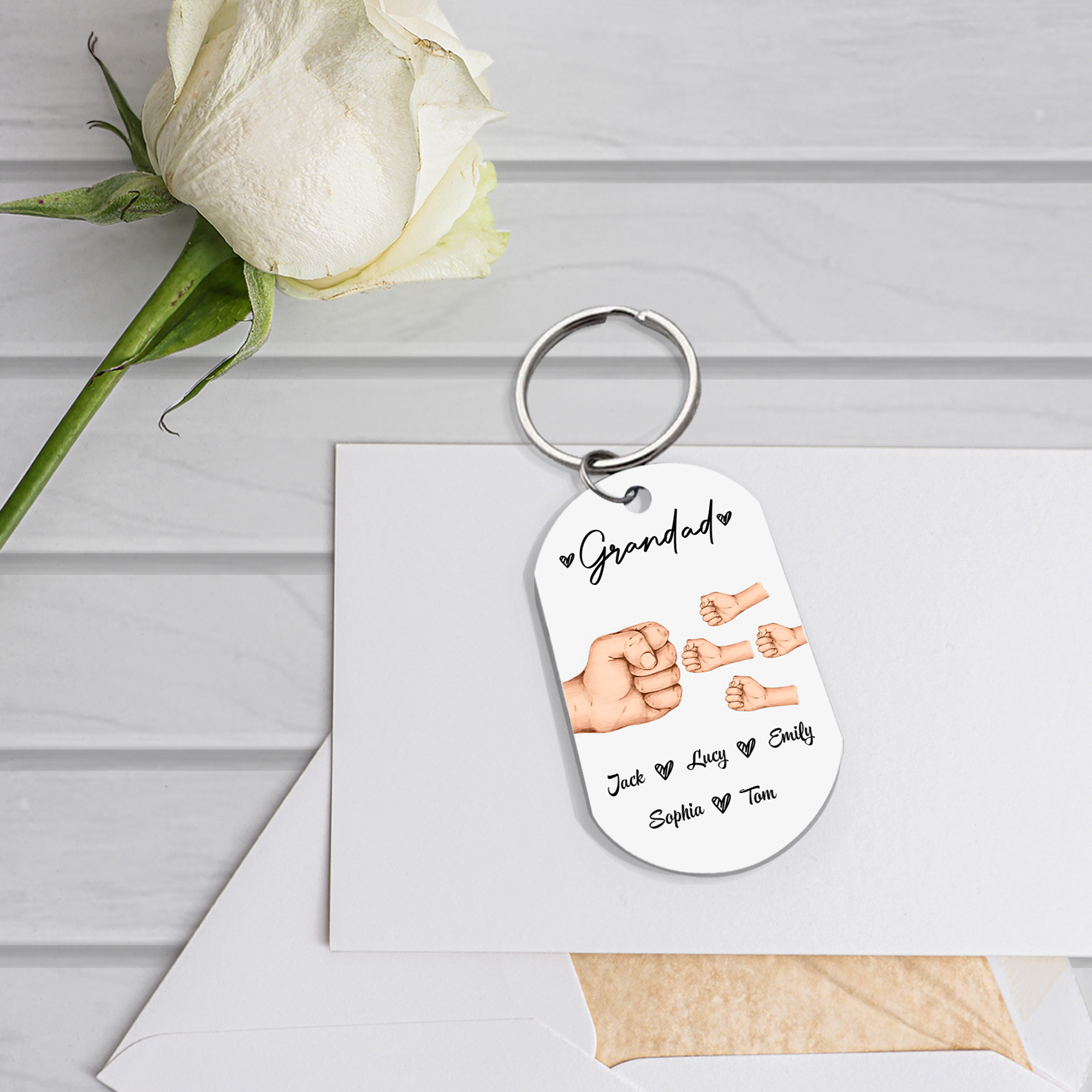 5 Names - Personalised Custom Fist Bump Keyring Gift Custom Name for Dad