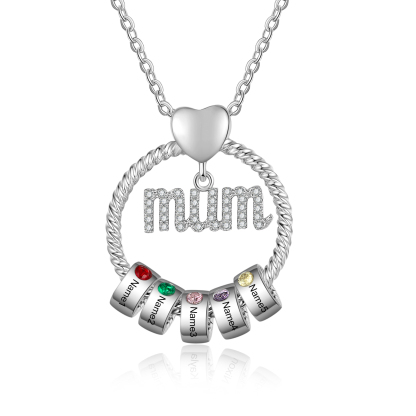 Personalised Mum Circle Necklace With 1-6 Names&Birthstones Pendant Gift For Mum | Jessemade