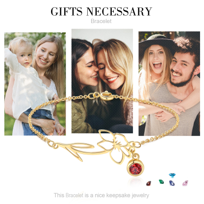 Personalised Birthflower Bracelet With 1 Birthstone Gift For Women
