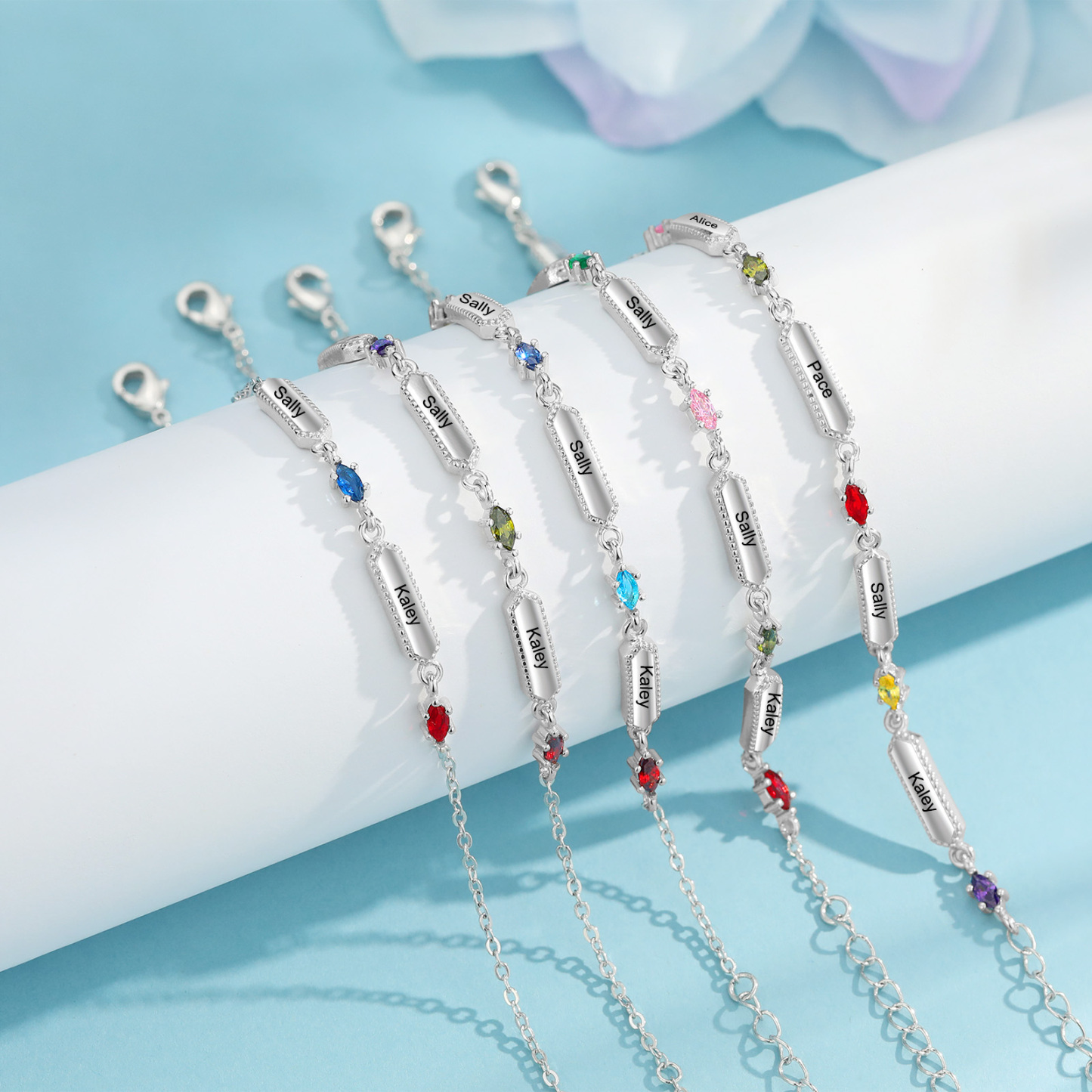 4 Names-Personalised Woman Bracelet With Birthstone Custom Names Bracelet Gift For Women
