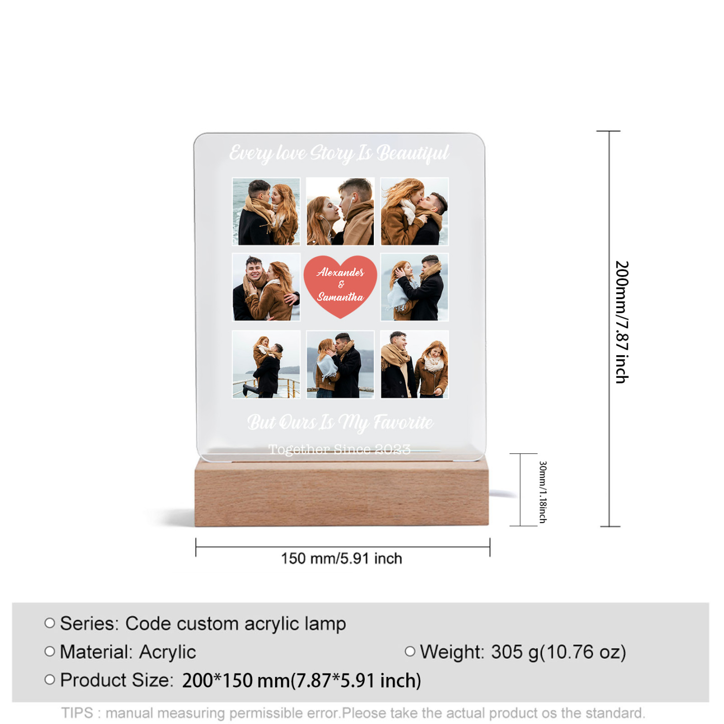 Photo-Personalised Couple Custom Names LED Night Light Anniversary Gift For Couple