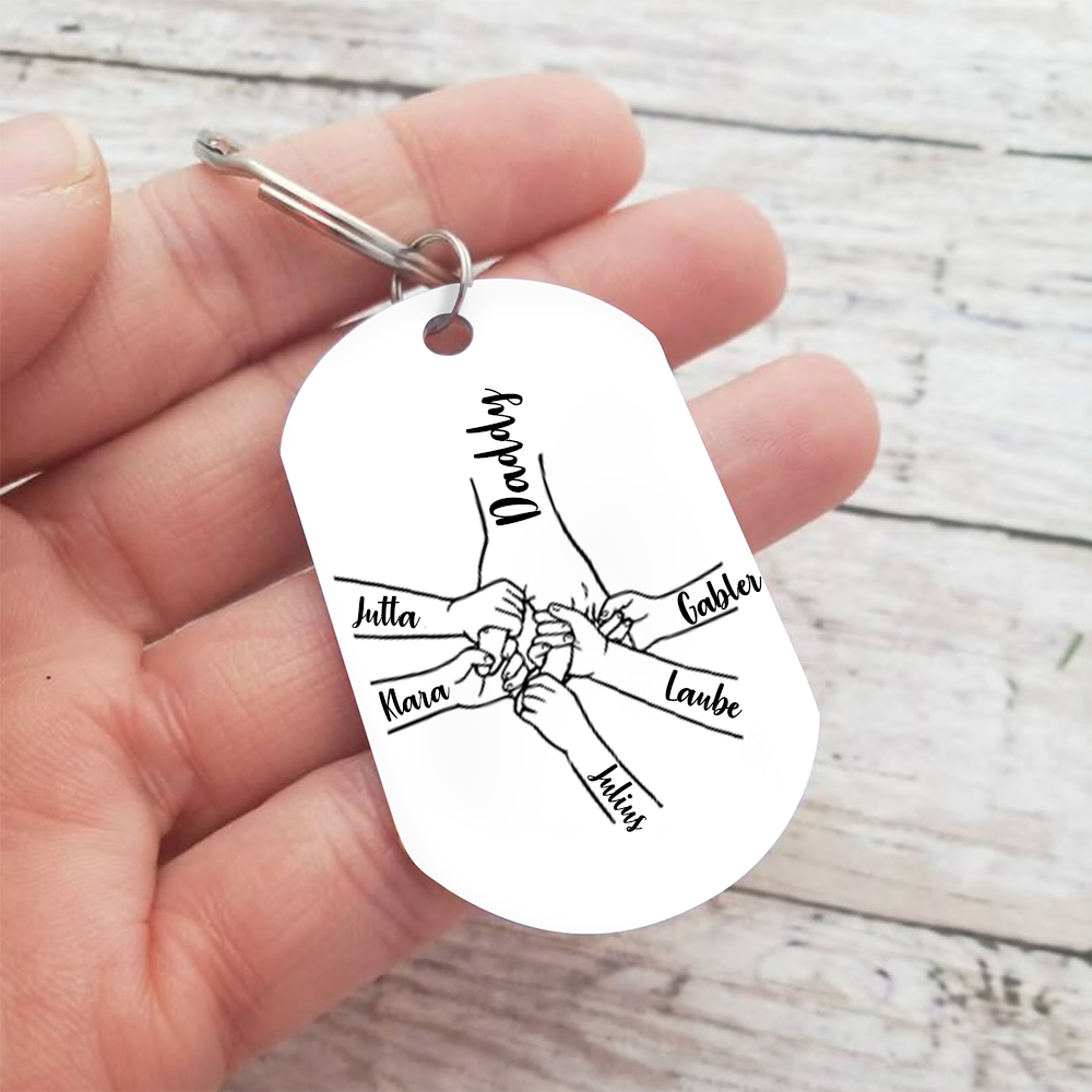 5 Names - Personalised Holding Hands Keyring with name and text Gift for Dad