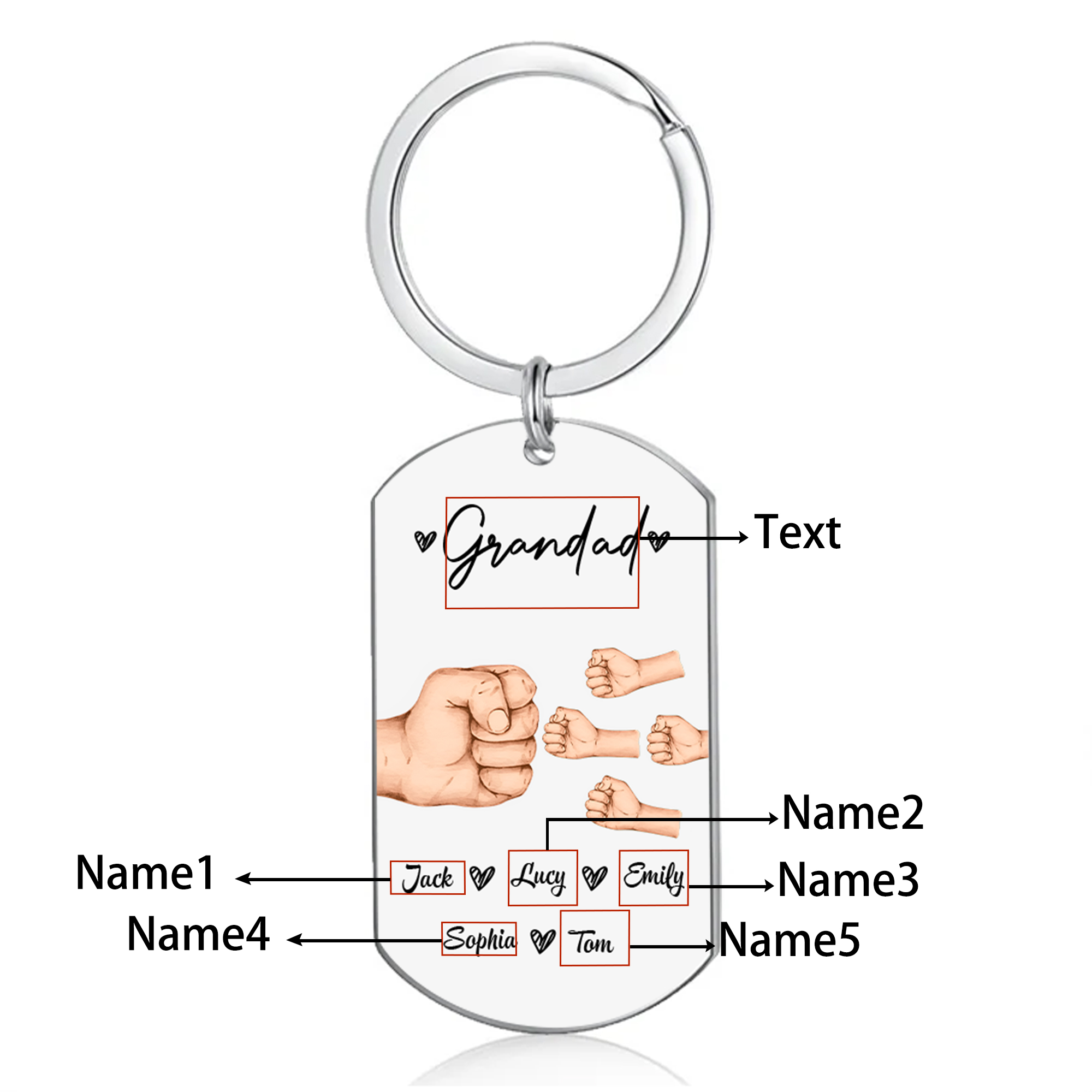 5 Names - Personalised Custom Fist Bump Keyring Gift Custom Name for Dad