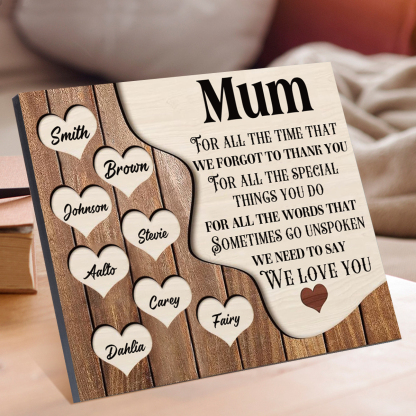 8 Names-Personalised Mum Wooden Frame Custom Names Home Decoration  - Mother's Day Gifts for Mum