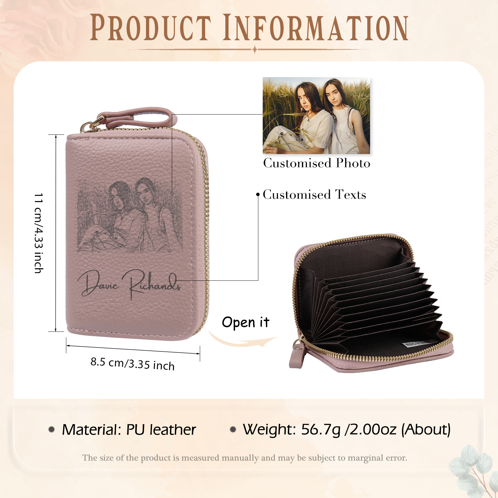 Custom Purse-Personalised Photo Quality Leather Zipper Wallet Custom Text Wallet Gift for Her