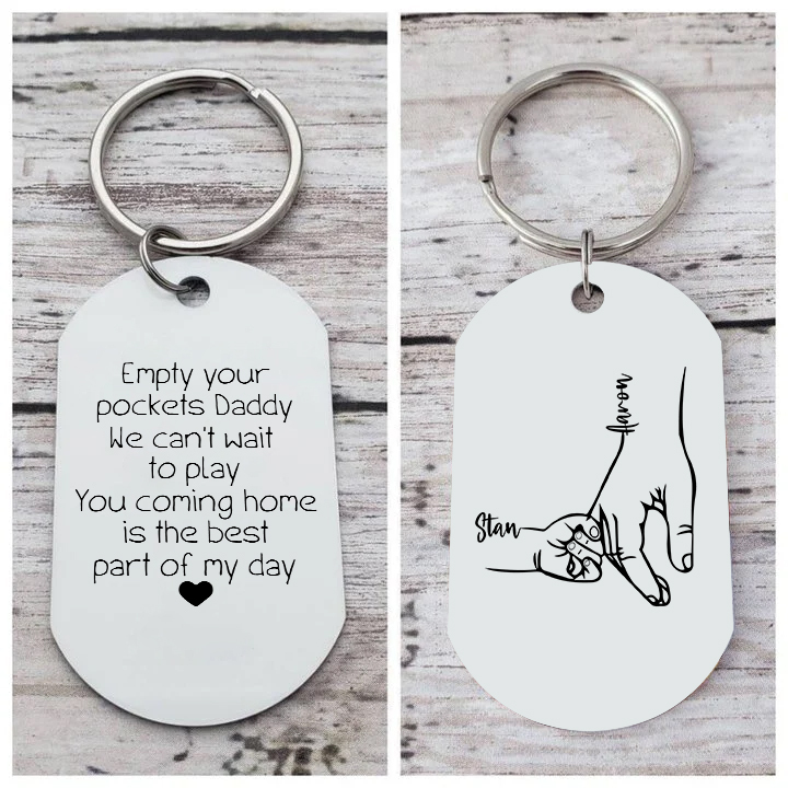 2 Names - Personalised Father Name Holding Keyring Customized Name Keyring Gift for Dad