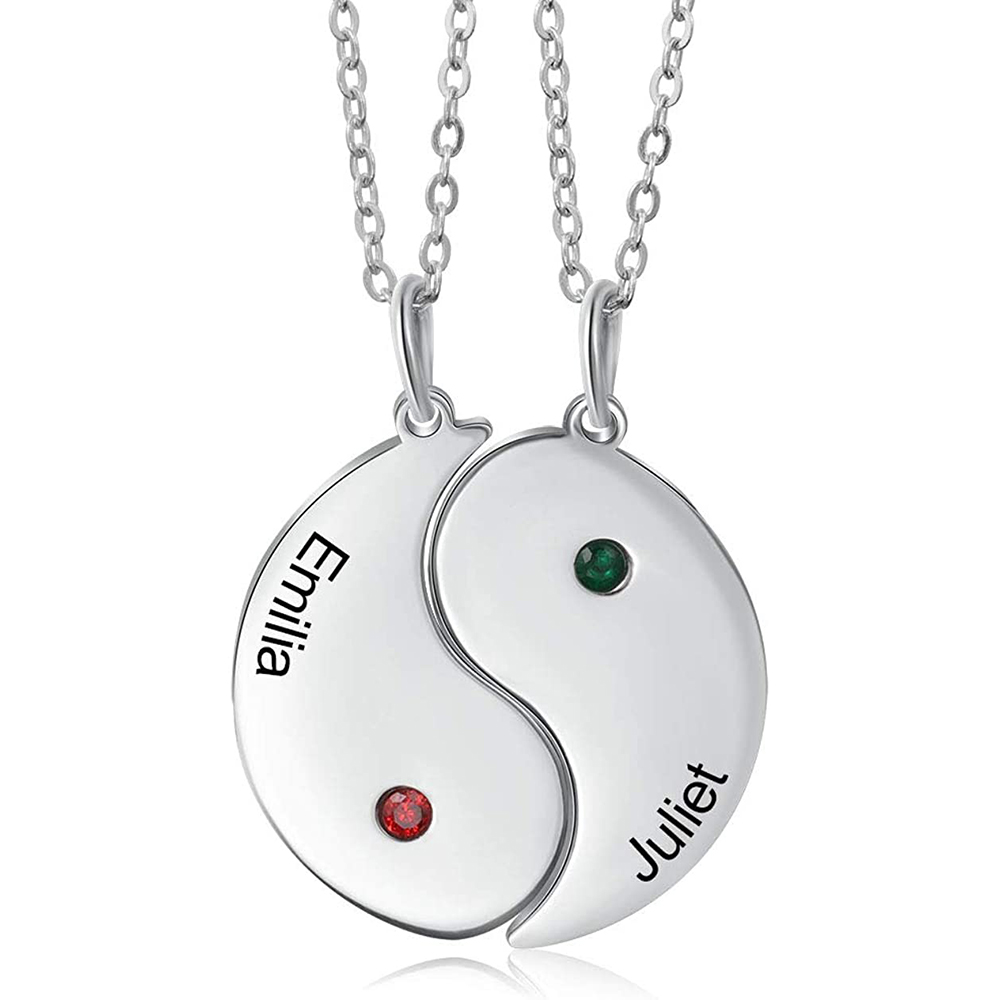 Personalised Yin Yang Taichi Pendant Couple Necklace Engrave 2 Names Matching Necklace Couple Gift