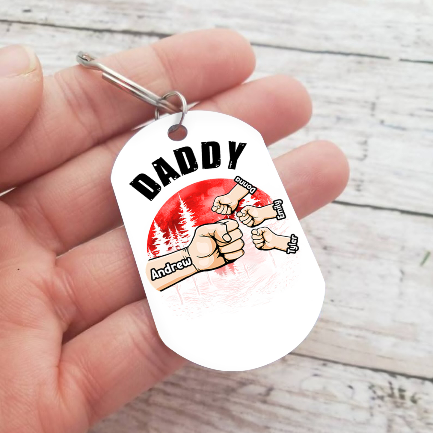 4 Names - Personalised Custom Fist Bump Keyring Mangrove Style Keyring Gift for Dad