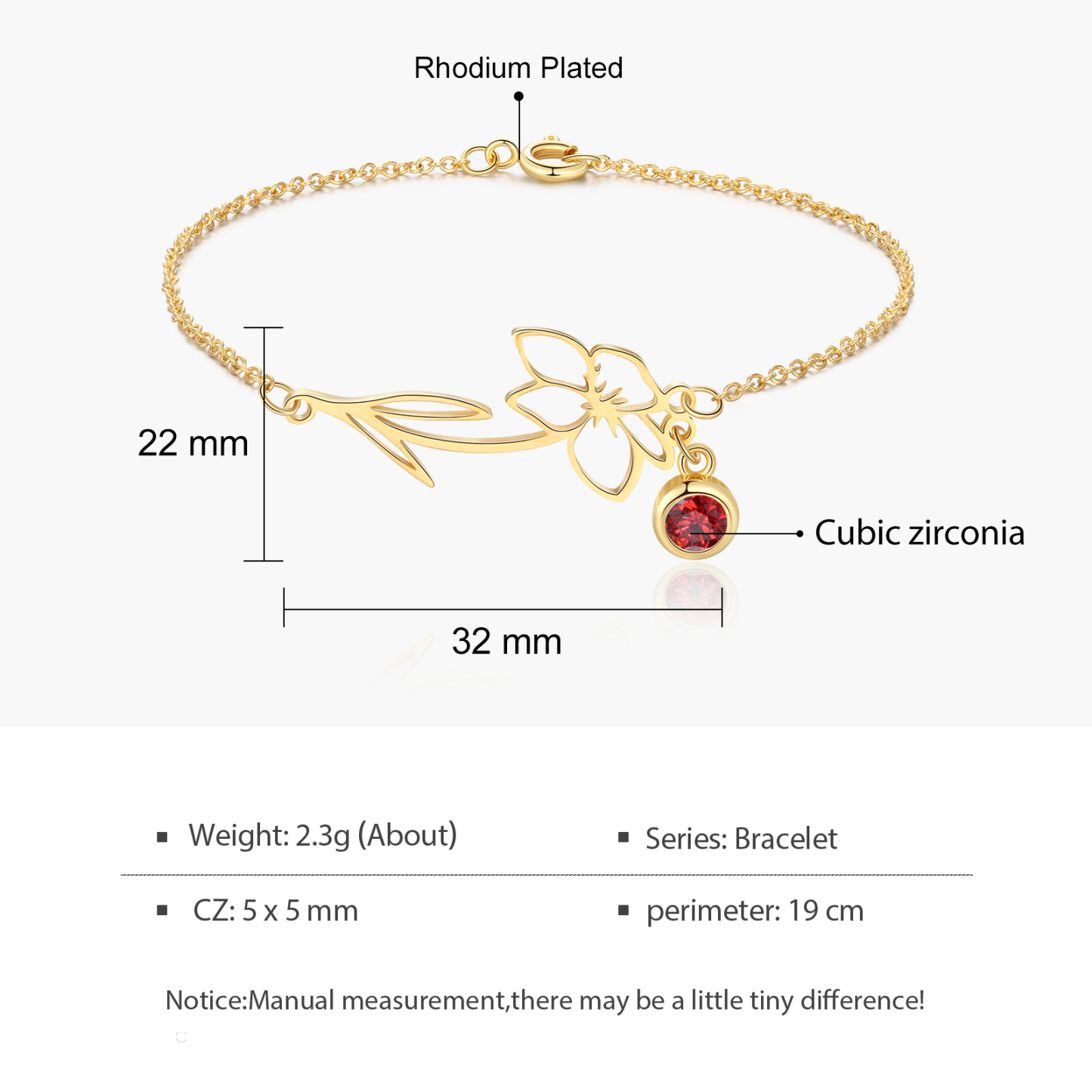 Personalised Birthflower Bracelet With 1 Birthstone Gift For Women