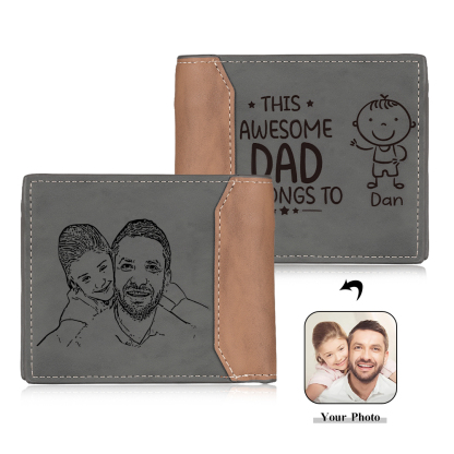 1 Name-Personalised Doll Customized Leather Men's Wallet Customized Name Folding Grey Wallet for Dad