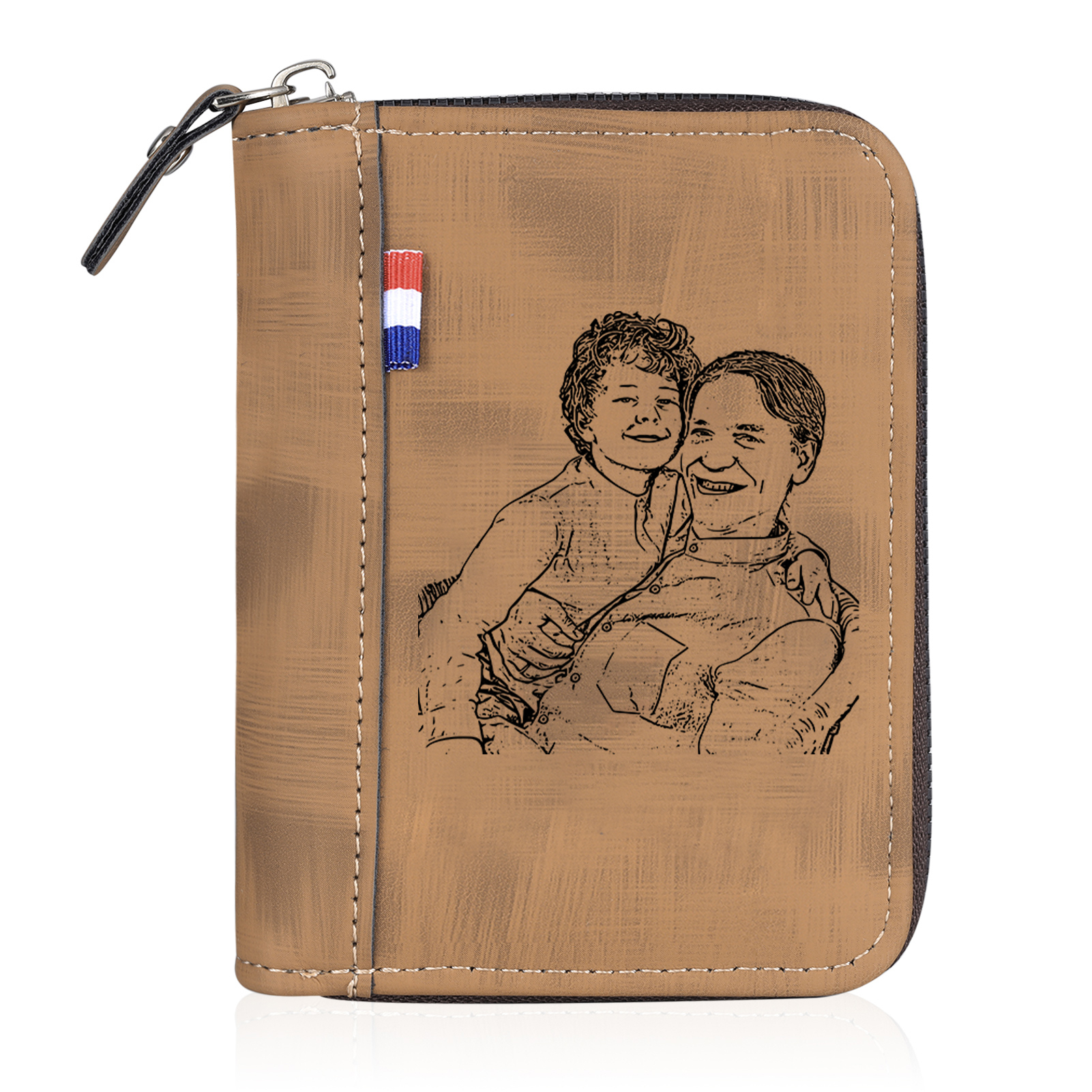 6 Names - Personalised Fist Bump Fist Bump Photo Custom Leather Men's Zipper Wallet as a Father's Day Gift for Dad