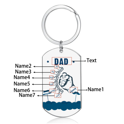 Personalised 2-8 Names Custom Fist Bump Keyring Hat and Beard Style Keyring Gift for Dad