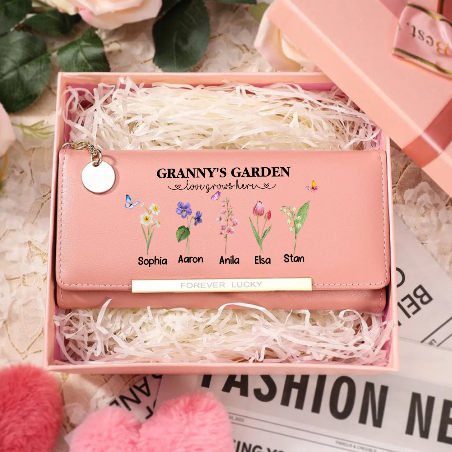 Grandparents Day Grandma Wallet Customised with 1-6 Birth Flowers and Names Mother’s Day Gift | Jessemade