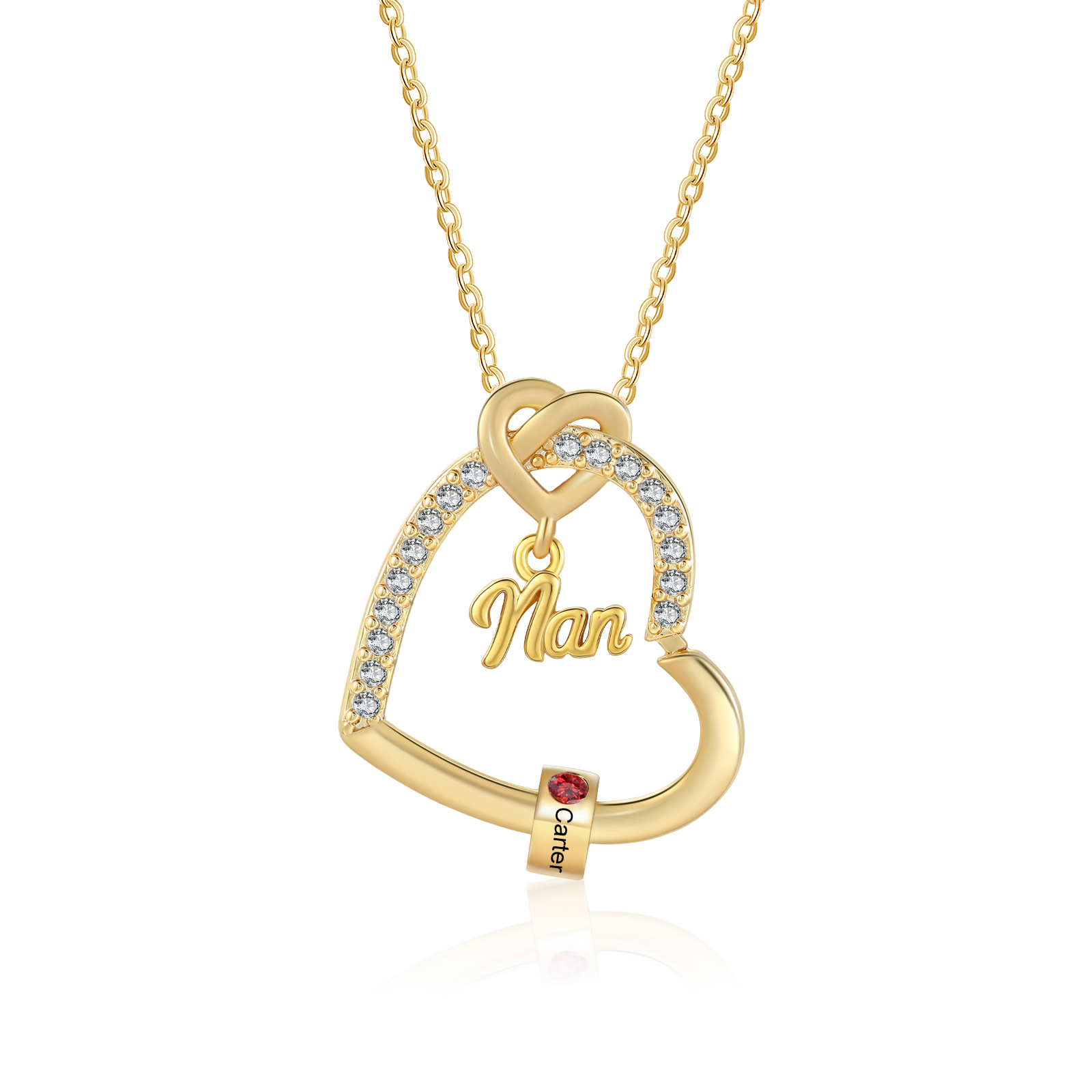 Personalised Birthstone Heart Necklace Customisable with 1-5 Names Gift for Nan Nana Mum | Jessemade