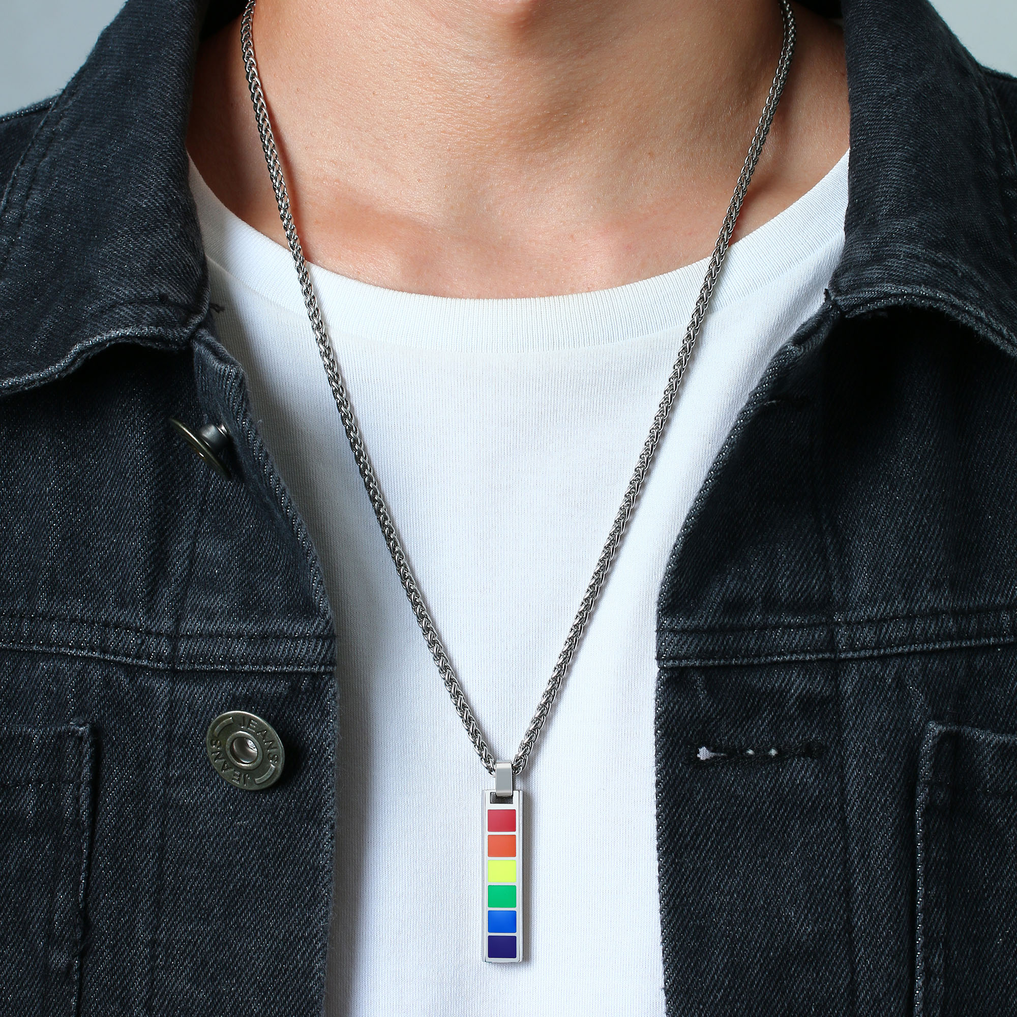 Rainbow Bar Necklace Cuban Chain LGBT Pride Gifts