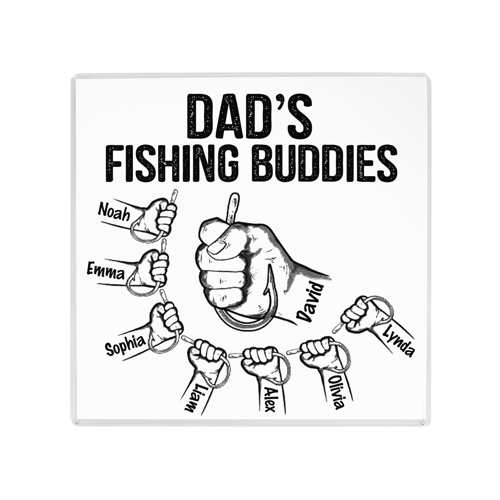 8 Names - Personalised Fishhook Fist Bump Pattern Family Acrylic Keepsake Customized Name Acrylic Home Decor Gift for Dad