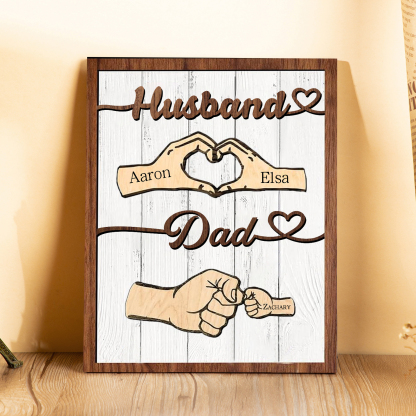 3 Names - Personalised Fist Bump Home Wooden Decor Father's Day Gift for Dad