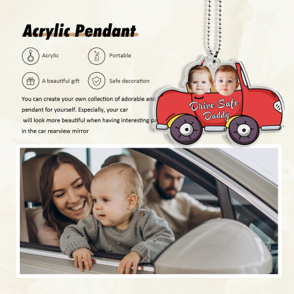 Acrylic Keyring/Decoration Personalised 2 Photos, Name And Text Driving Pattern Pendant For Dad