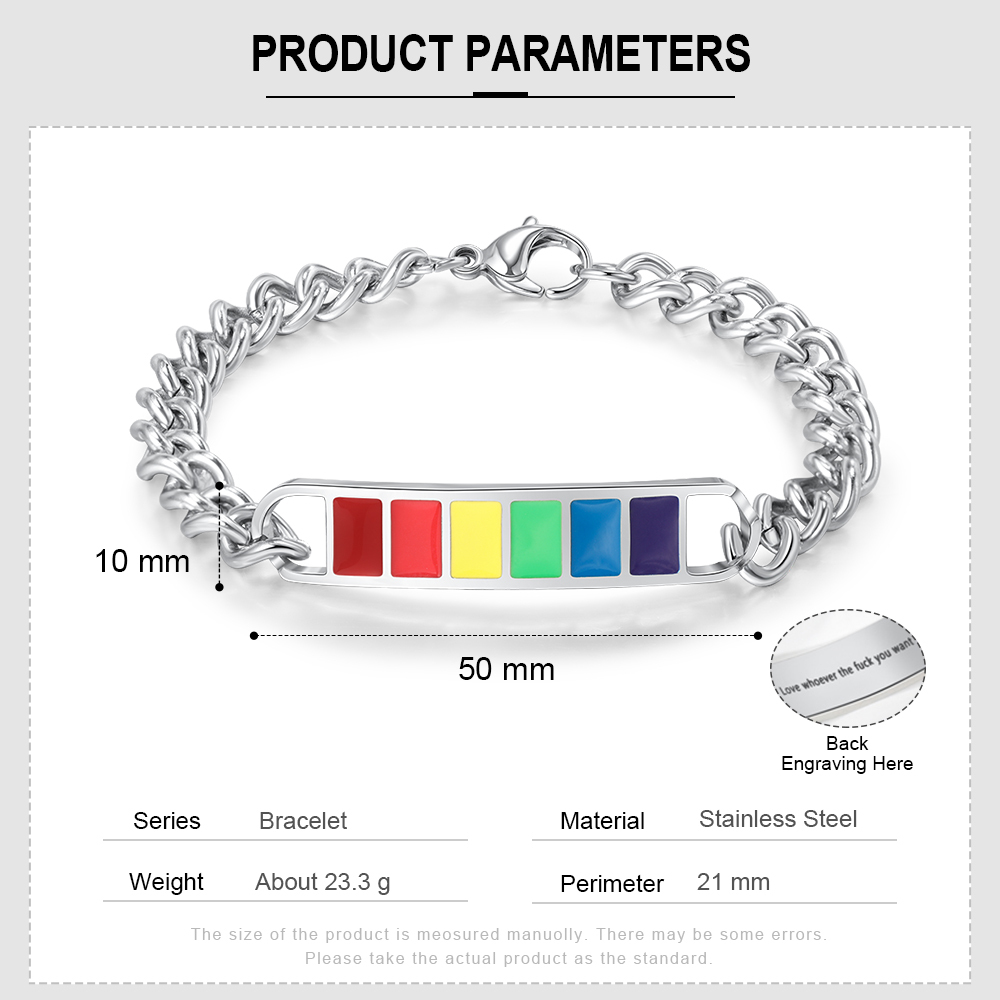 Personalised Rainbow Bar Bracelet Engraved 1 Text LGBT Pride Gifts