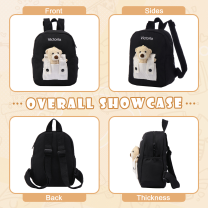 Personalised Bear School Bag Custom Name Canvas Backpack Back To School Gift for Kids